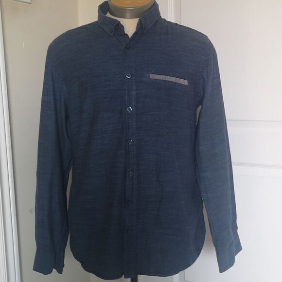 Koton Men Slim Fit Button Down Casual Shirt XL Blue - Picture 2 of 16